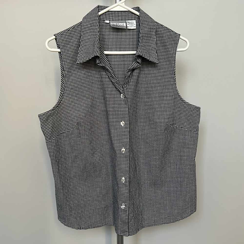 Willi Smith Vintage Sleeveless Black & White Button Down Shirt in Size Large